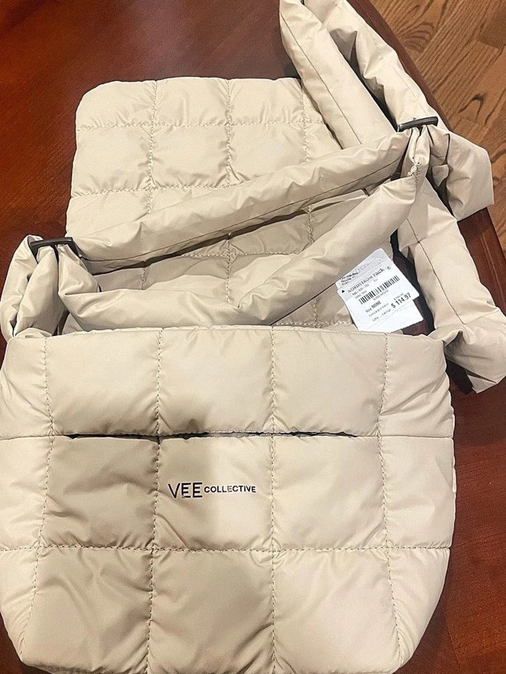 Vee Collective Porter Messenger Bag Puffer Crossbody Cream